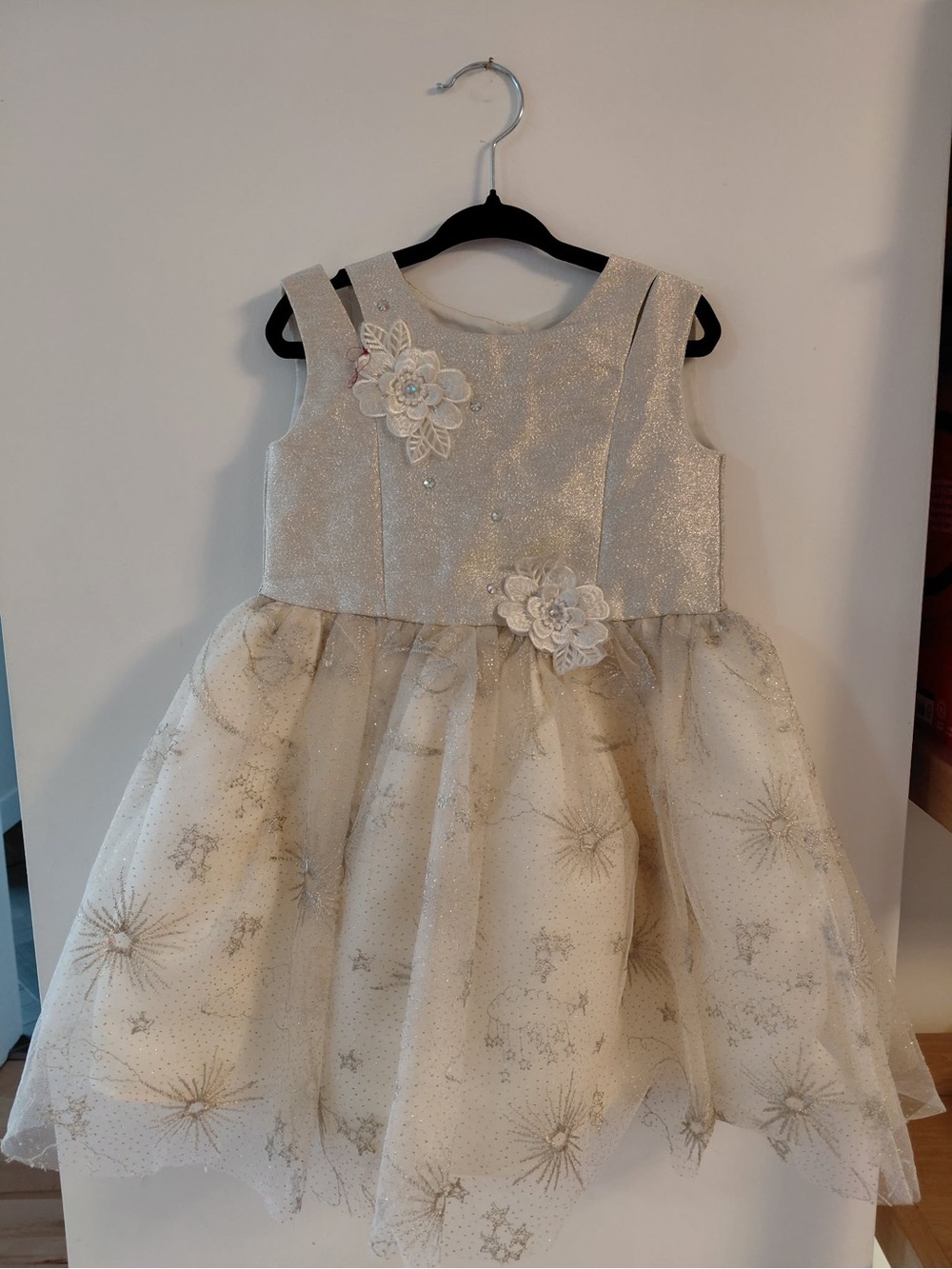 Girls' Shimmery Cream Floral Party Dress Size 3